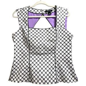 White House Black Market Modern Gingham Back Cutout Blouse Top Size 12